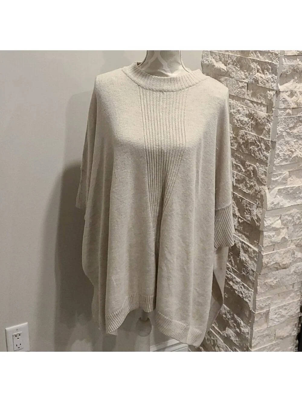 H&M Conscious Cream oversized wool blend poncho sweater